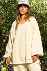 Back Cross Strap Detail Balloon Sleeve Sweatshirt POL Cream Milk S